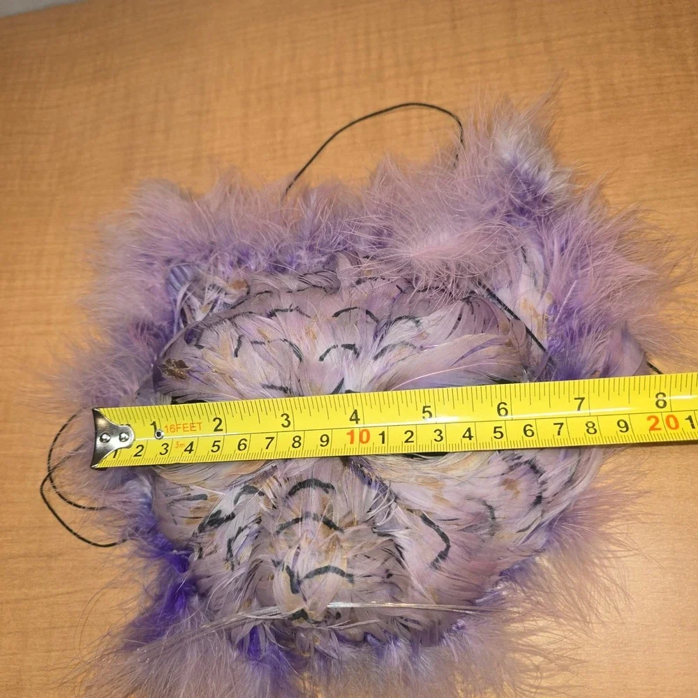 Marti‎ Gras Cat Kitten Purple Mask Vintage Handmade feathers whiskers